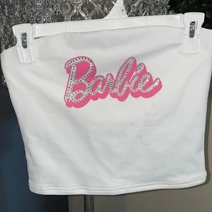 💖BARBIE White w Pink Rhinestone Tube Top Tank NWT!!! Small 💖